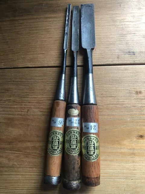 3 x Vintage Iyoroi Japanese Chisels