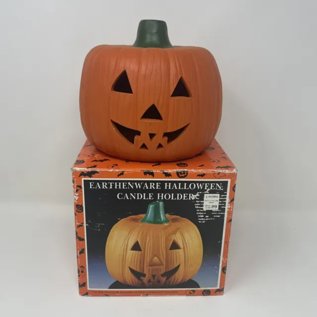 Vintage Earthenware Jack O’ Lantern Ceramic Votive Candle Halloween Pumpkin