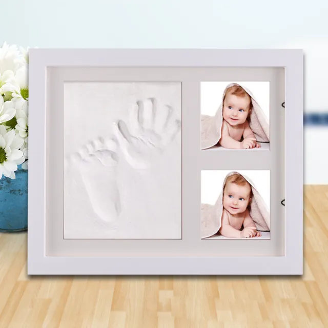 Baby Hand&Foot Print Clay Cast Kit&2 Photo Picture Frame Christening Gift Set