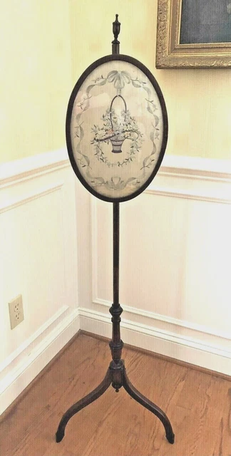 Hepplewhite Pole Screen Original Silk Needlework