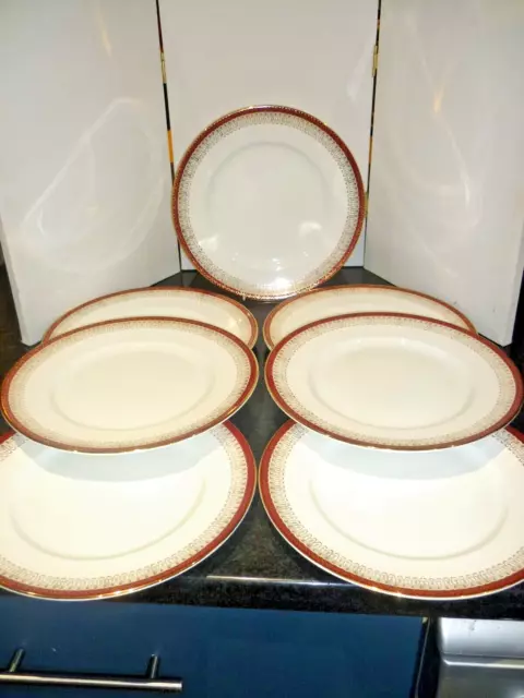 Vintage Royal Grafton Red Majestic 7x Dinner Plates 10.75"