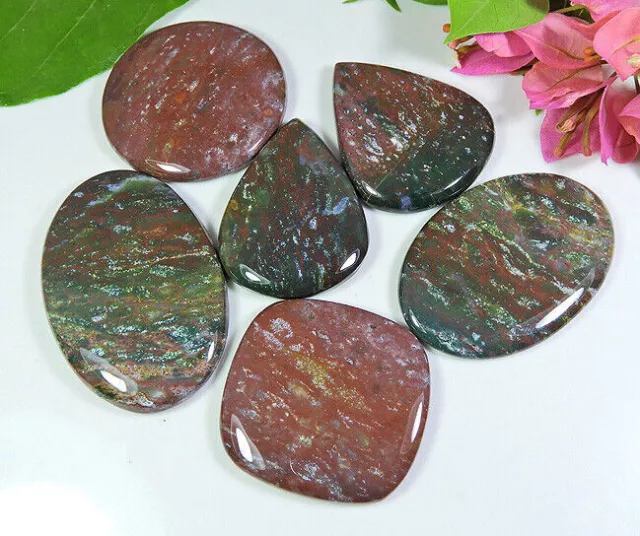 6 Pcs Natural Bloodstone Crystal Mix Cabochon Loose Gemstone Lot 282 Cts. G476