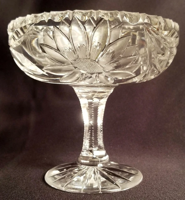 ABP American Brilliant Period Cut Glass Compote Floral Candy Dish Stem 5.25” H
