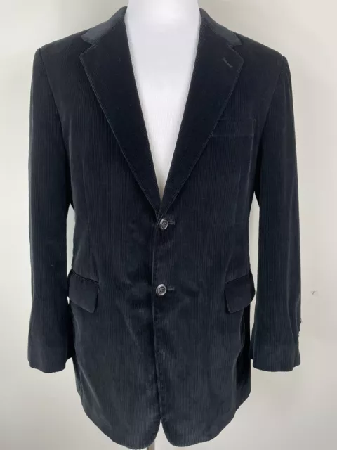 Alan Flusser Sport Coat Blazer Mens 40R Jacket Black Corduroy Cotton Two Button