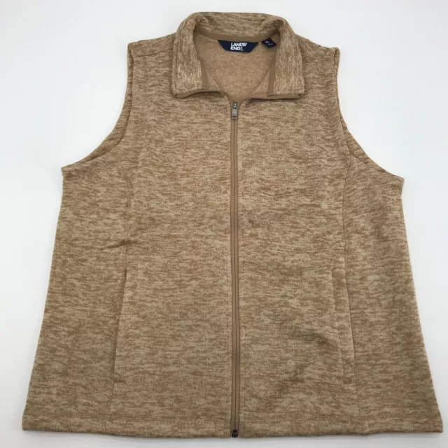 Lands' End Sweater Fleece Vest XL Women's Beige Camel Full Zip Pockets New