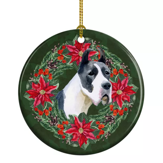 Harlequin Great Dane Poinsetta Wreath Ceramic Ornament CK1509CO1