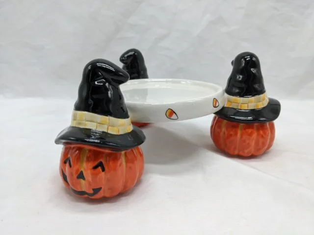 Halloween Pumpkin In Witch Hat Candle Holder Candy Corn