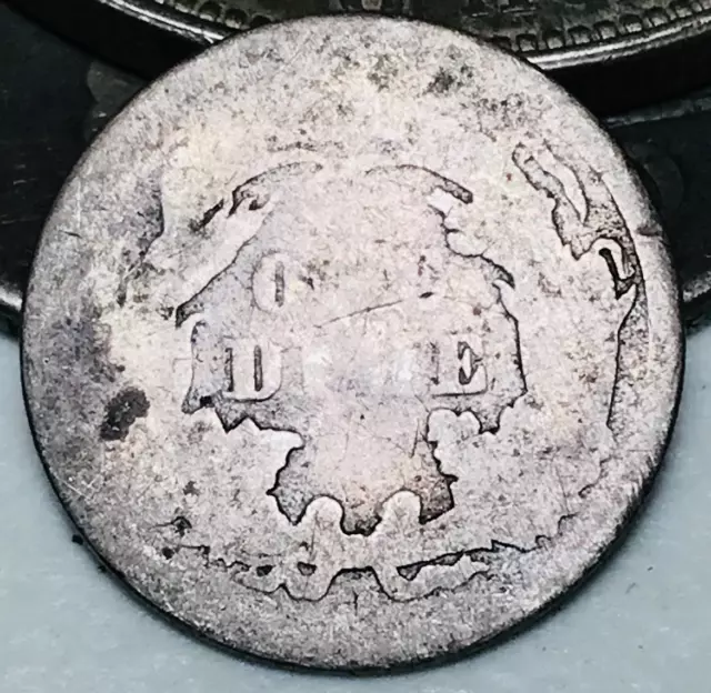 1862 Seated Liberty Dime 10c Civil War Date Worn Silver US Coin CC21097 2