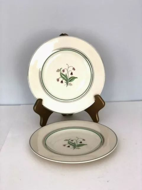 2 Syracuse Coralbel Salad Desert Plates Virginia Shape Platinum Trim 8"