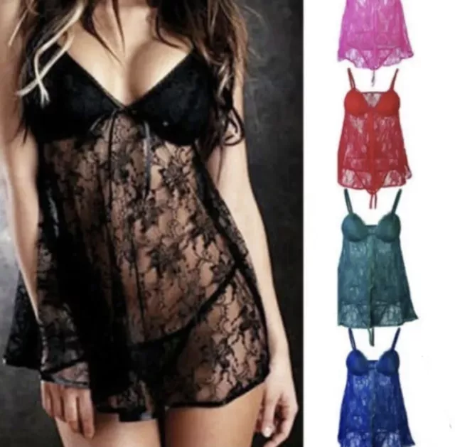 Women  Mini Dress Hot And Sexy Underwea Sleepwear  Babydoll 2 Piece Set Lingerie