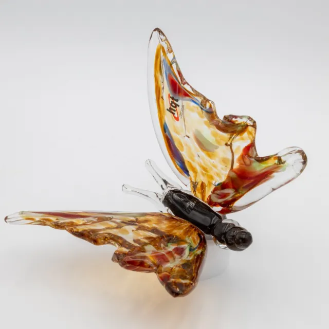 Hqt Art Glass Murano Style Clear+Brown+Red Butterfly Figurine,Paperweight