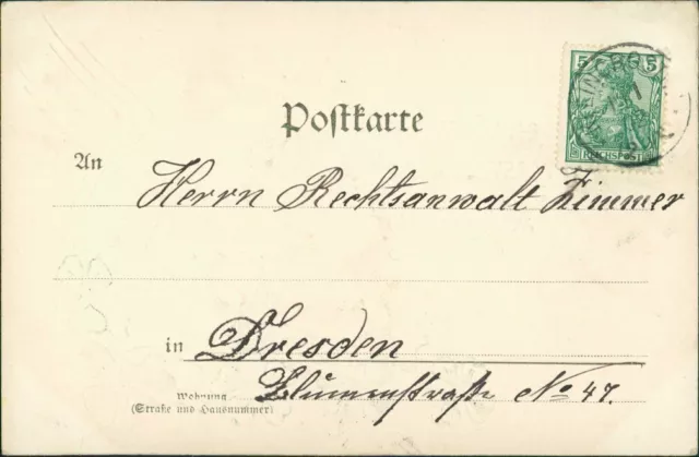 Neujahr - Jugenstil - Kleeblatt, Hufeisen - Präge-Gold 1902 Goldrand 3