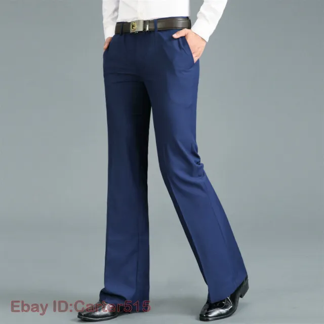 Men Formal Flared Bell Bottom Dress Pants Stretch Smart Casual Bootcut  Trousers