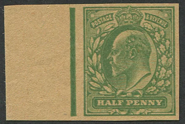 ½d SG 215 IMPERF PLATE PROOF in issued colour on buff paper, L/H sheet margin...