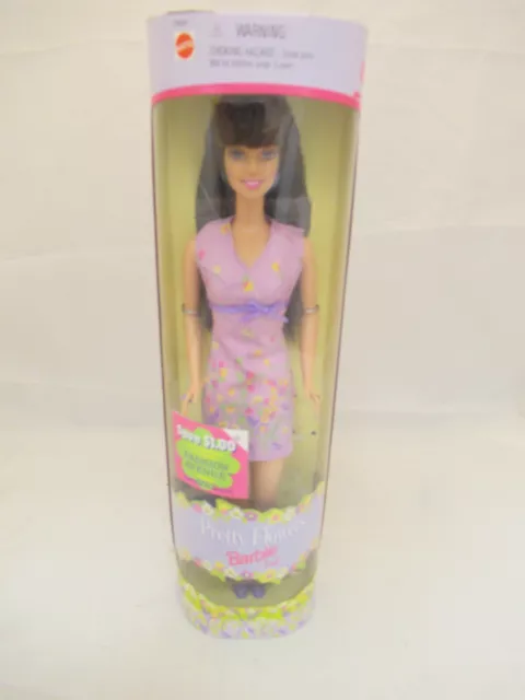 VINTAGE 1999 PRETTY Flowers Brunette Barbie Doll in Purple Floral