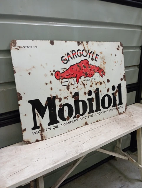 Grande plaque émaillée ancienne Mobiloil gargoyle 120cm/80cm