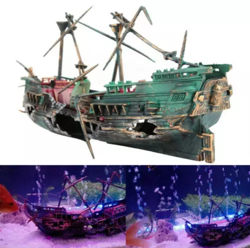 Large Wreck Sunk Ship Boat Destroyer Aquarium Cave Ornament Fish Tank Decor New