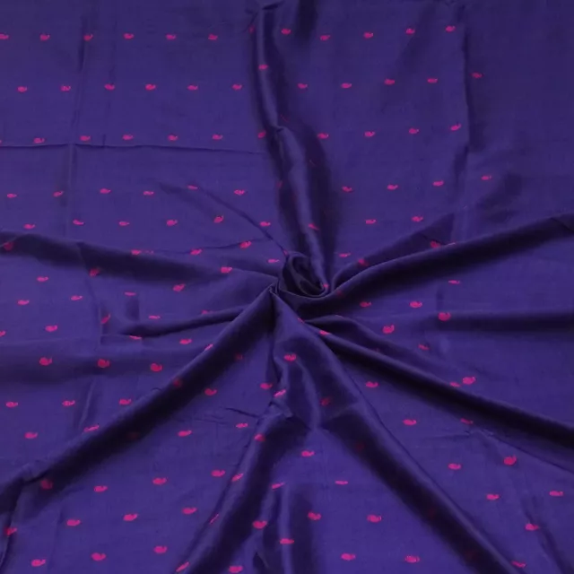Vintage Blue 100% Pure Silk Handwoven Sari Remnant 4YD Craft Fabric Silk Scrap