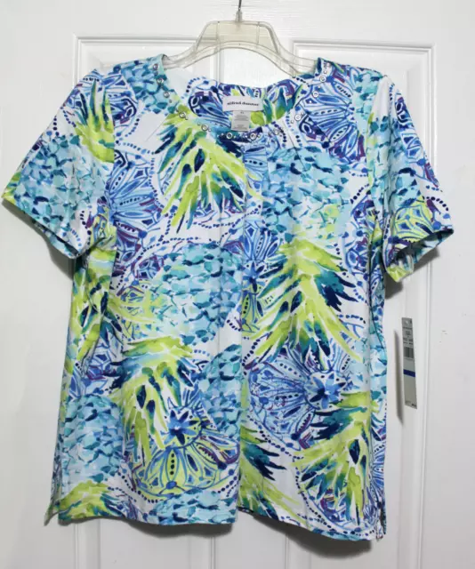 Alfred Dunner 3X Plus "Classics" Blue Tropical Floral Print Shirt Top NWT