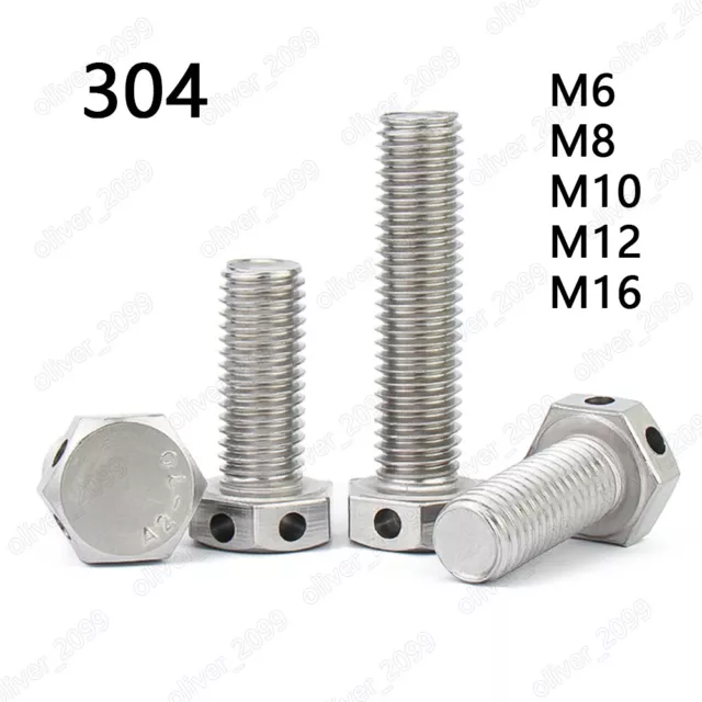 304 Stainless Steel Hexagon Bolts With Wire Holes on Head M6 M8 M10 M12 M16