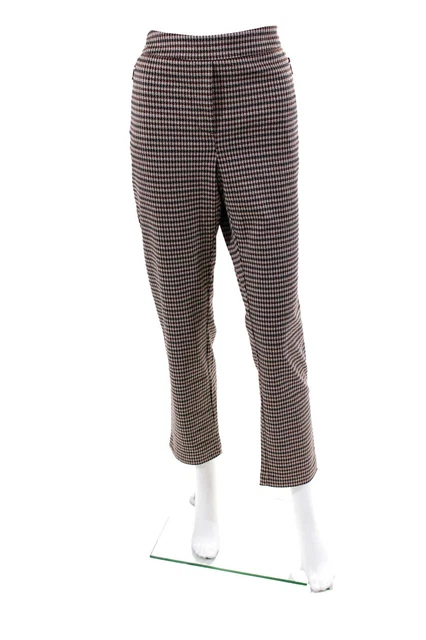 J. Mclaughlin Womens Smocked Houndstooth Straight Leg Pants Beige Size 14