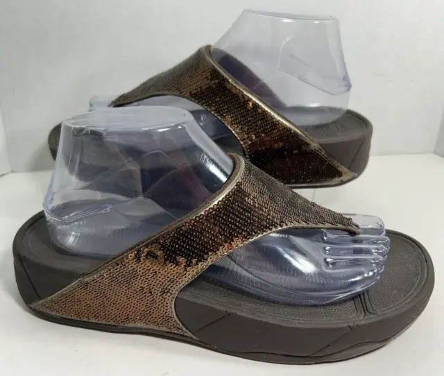FITFLOP Brown Sequin Flip Flops Sandals Athletic Walking Women's Size 9