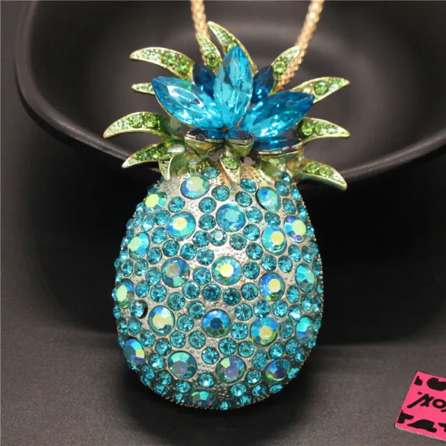 New Fashion Lady Blue Bling Fruit Pineapple Crystal Pendant Women Necklace