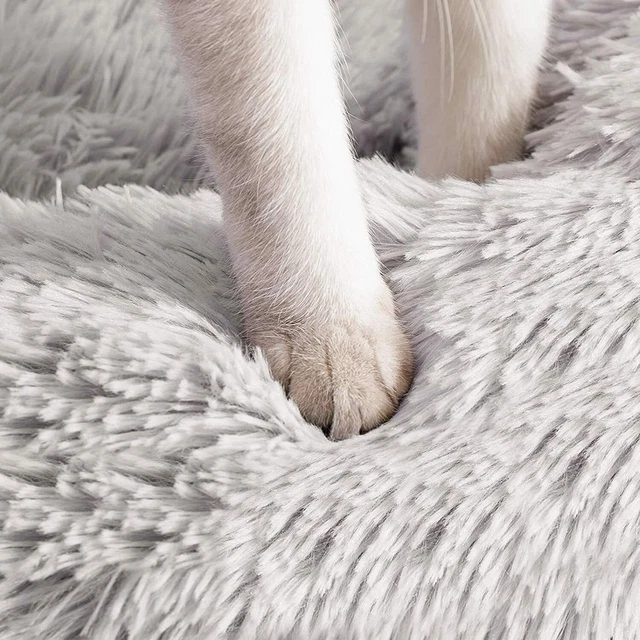Donut Plush Pet Dog Cat Bed Fluffy Warm Calming Bed Sleeping Kennel Nest 24in 4