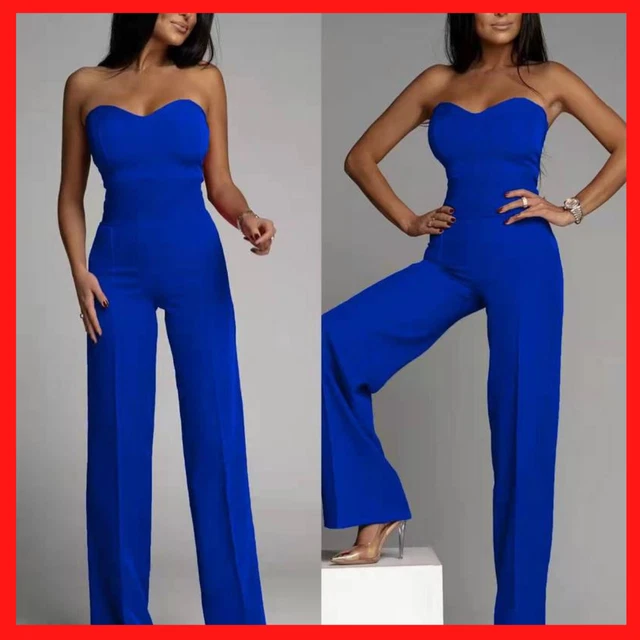 Tuta elegante intera da donna jumpsuit blu elettrico per cerimonia vestito sera