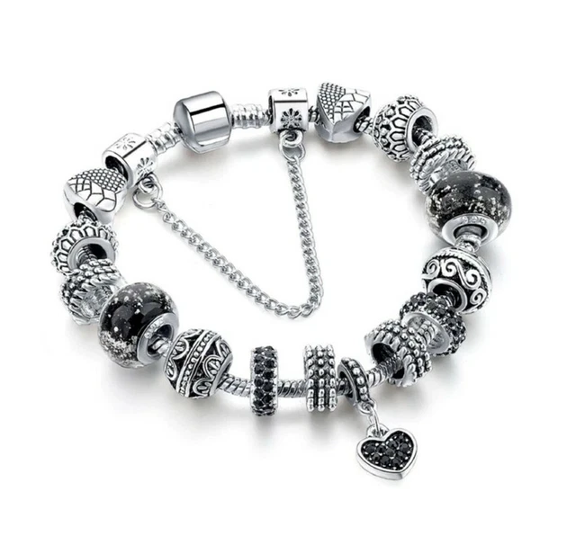 18K Gold Plated Crystal Heart CZ Charm Bracelet Made With Cubic Zirconia Element