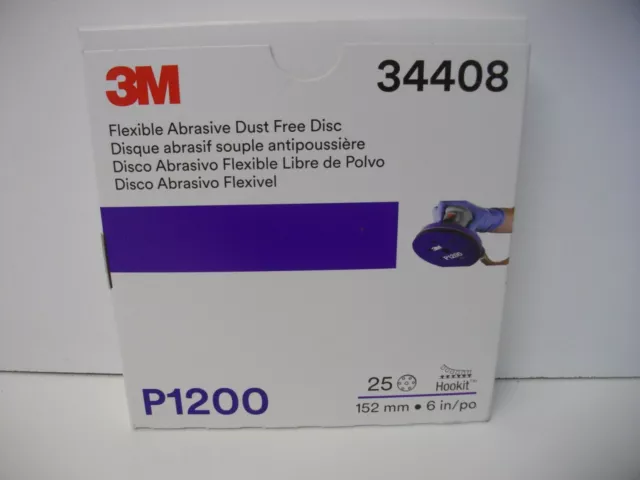 3M 34408 6" Hookit Flexible Abrasive Dust Free Disc P1200 Grit Box of 25 each