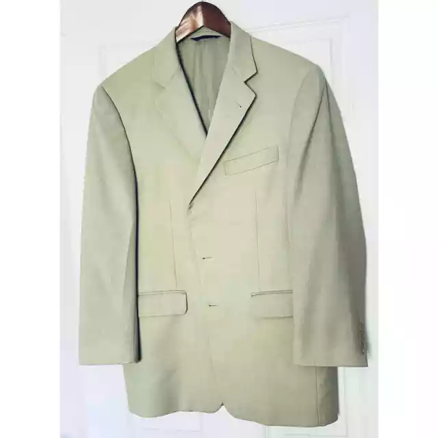 Burberry London Blazer Jacket Mens 40R Solid Green Two Button Wool