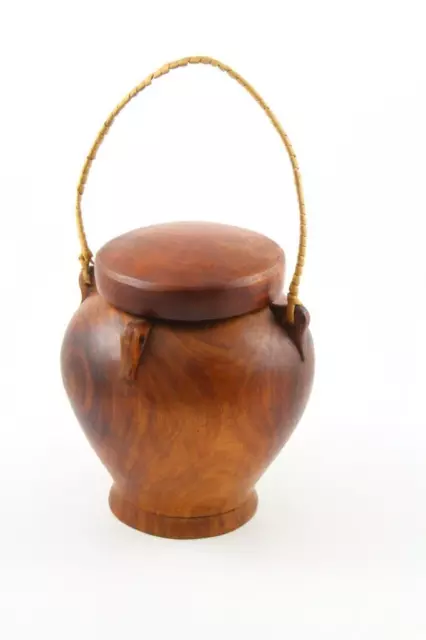 Vtg Treen Hand Carved Lathe Turned Urn Shape Lidded Jar Tobacco Spice Tea Caddy