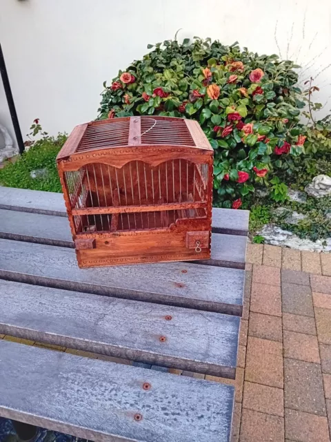 wooden Handmade Bird Cage with feeders.