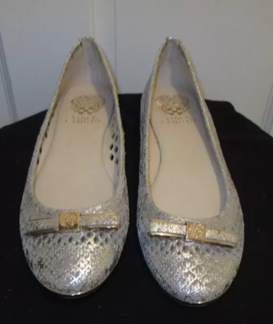 Vince Camuto VC CV Celindan Leather Ballet Flats Size 6.5M Silver and Gold