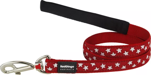 Red Dingo Designer Dog Lead, White Stars on Red (15mm x 1.2m) S
