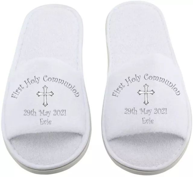 Girl's Personalised Holy Communion Confirmation Day Towelling Slippers Child's