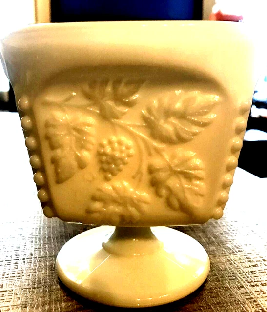 WESTMORELAND GLASS MILK Glass Grape Harvest Pedestal Candy Dish VINTAGE