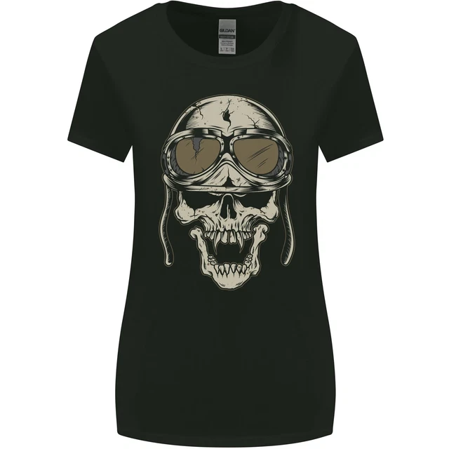 Biker Skull Motorcycle Skulls Motorbike Womens Wider Cut T-Shirt