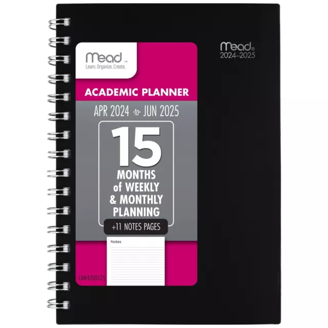 Mead Basic Academic 2024-2025 Weekly Monthly Planner Black Small 5 12 x 8 12 -