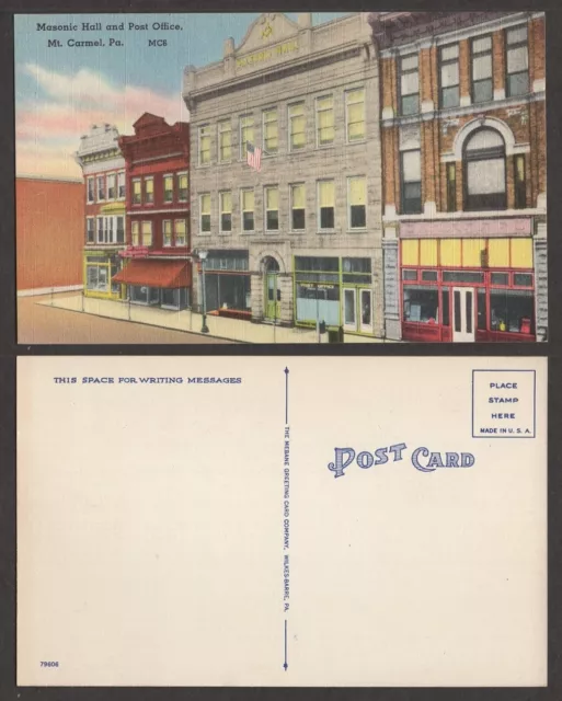 Old Pennsylvania Postcard – Mt. Carmel – Masonic Hall and Post Office