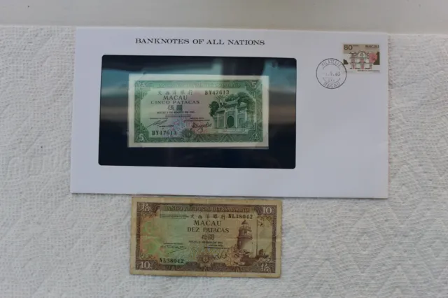 Macau Banknotes 5 Patacas 1981, 10 Patacas 1984