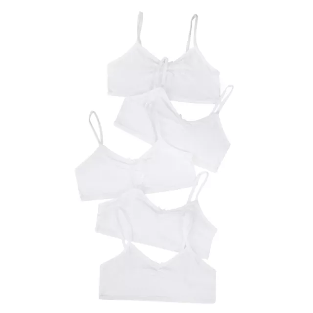 Girls Crop Bra Tops 5 Pack Plain White Cotton Back To School Essentials New