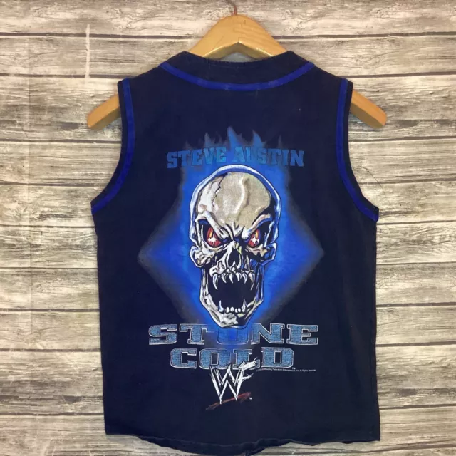 Vintage Stone Cold Steve Austin Shirt Youth 14/16 Black WWF Baseball Jersey 90s