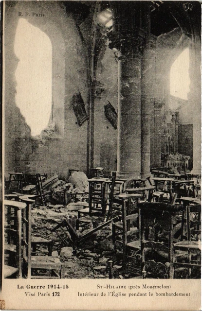 CPA MILITAIRE St-Hilaire, intérieur de l'Eglise pendant le bombardement (315614)