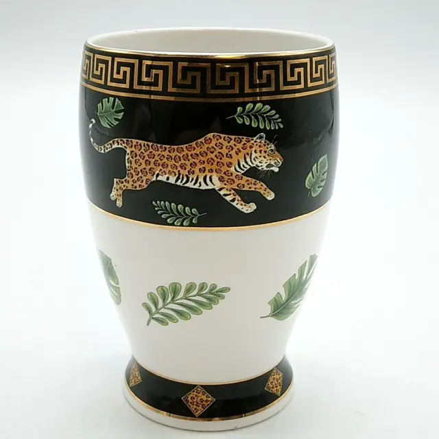 Lynn Chase "Jaguar Jungle" Ceramic 8oz Tumbler Black/Gold Botanical 11cm Tall