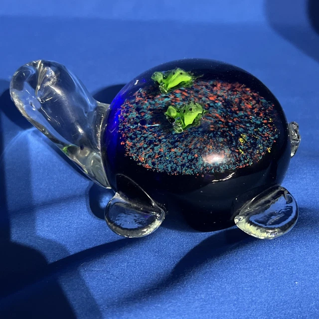 Hand Blown Art Glass Sea Turtle with babies on back Multi Color  Paperweight