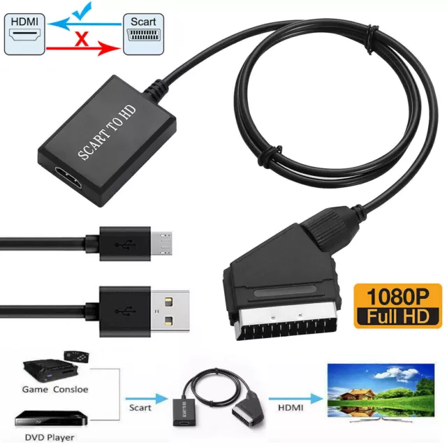 SCART zu auf HDMI Konverter Kabel Video Audio Adapter USB Wandler für DVD HD TV