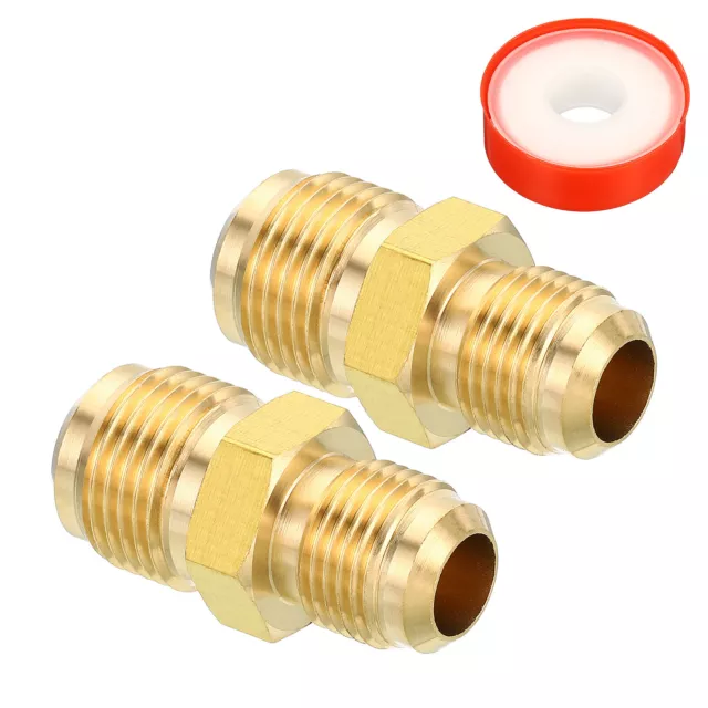 2pcs 3/8 SAE Male x 1/2 SAE Male Flare Connector Brass Pipe Fitting Adapter