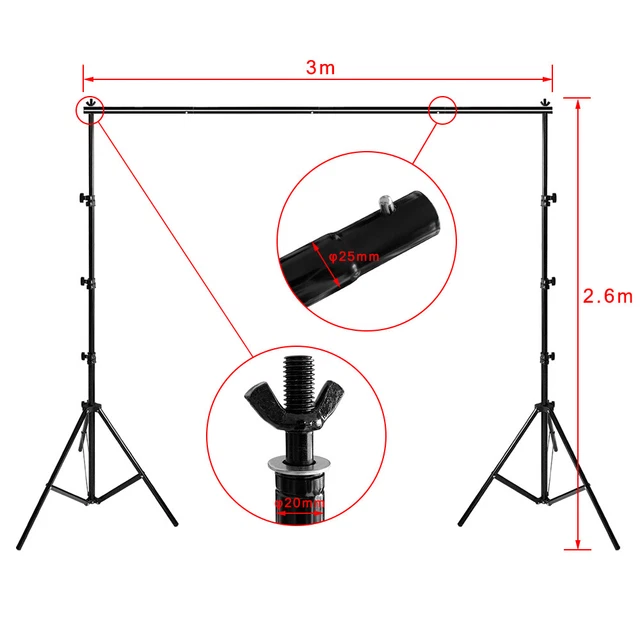 Set completo studio fotografico telescopico sistema di sfondi 2,6x3 m treppiede sfondo DE# 2